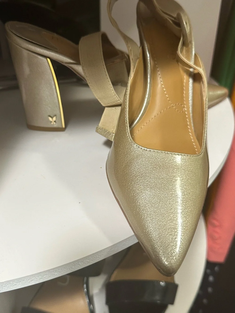 Women's Gold Pointed-Toe Slingback Heels